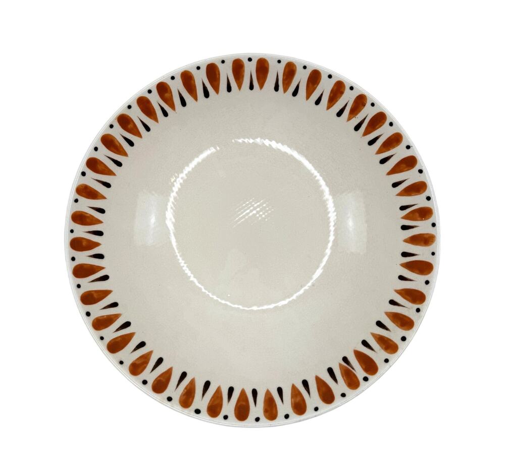 VTG Contempo Orange Kasuga White Serving Bowl Ceramic Lotus Petal Hand-Painted